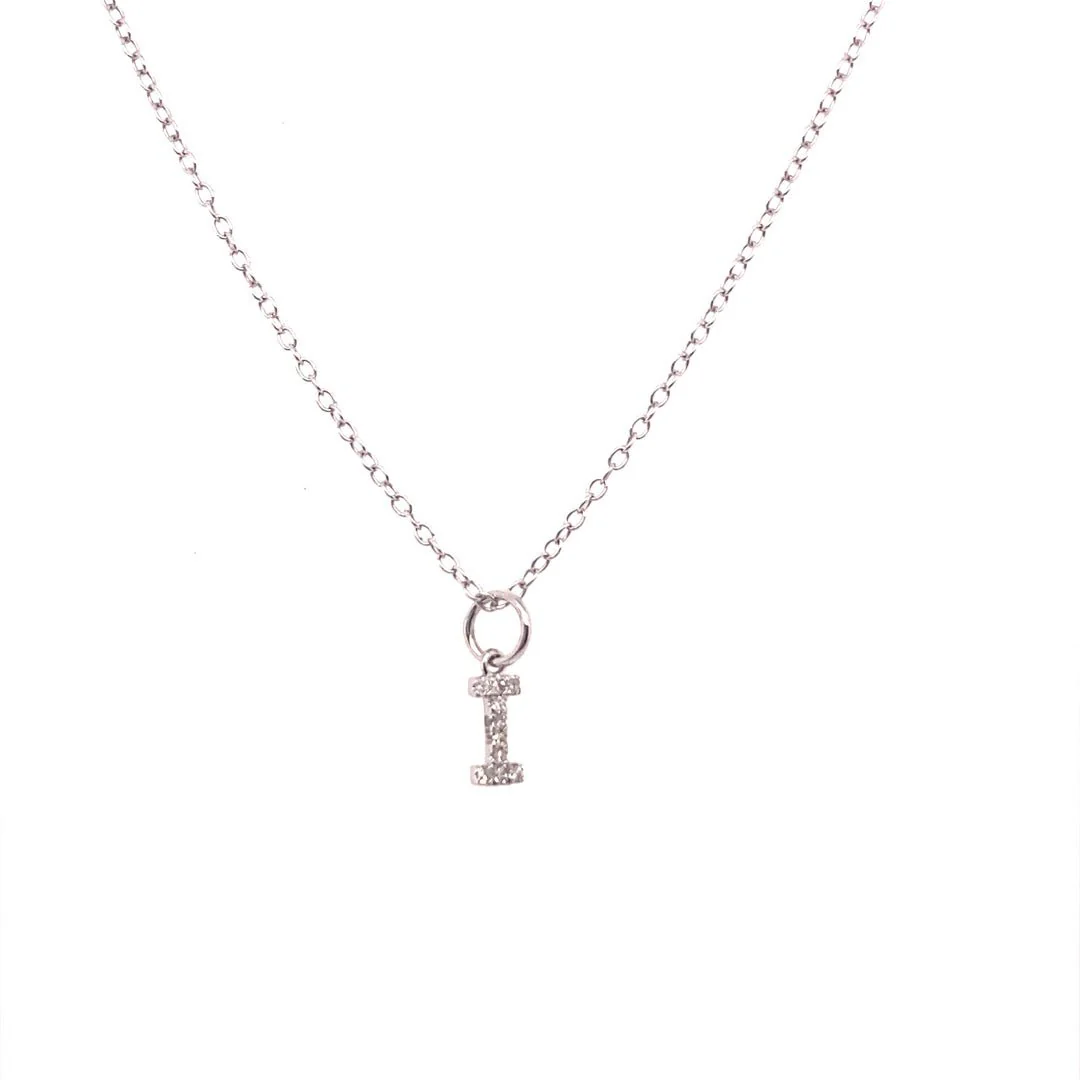 Diamond Initial "I" Necklace 14K White Gold