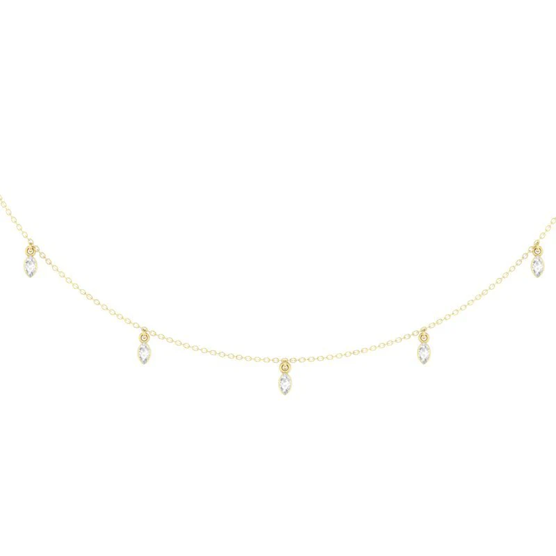 Marquise Diamond Station Necklace 14K Yellow Gold