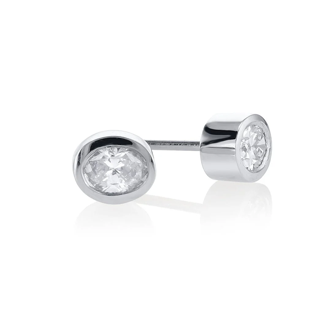.42 Carats Oval Natural Diamond Bezel Stud Earrings