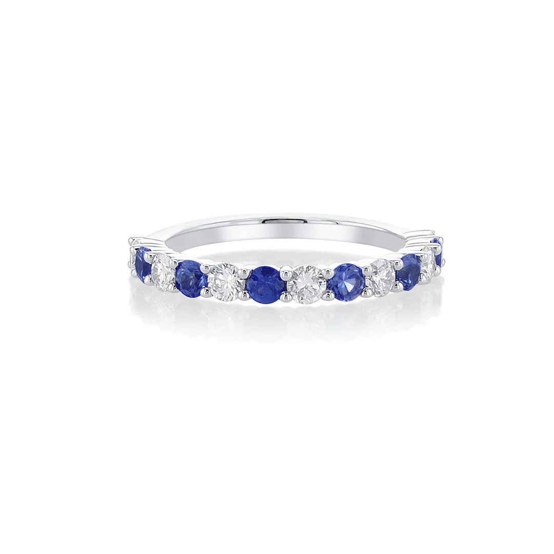 1.11 Carats Natural Diamond and Blue Sapphire Band