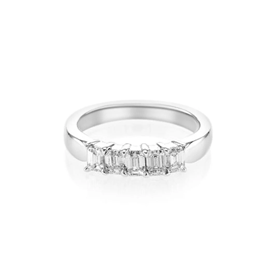 .94 Carats Emerald Natural Diamond Five Stone Band