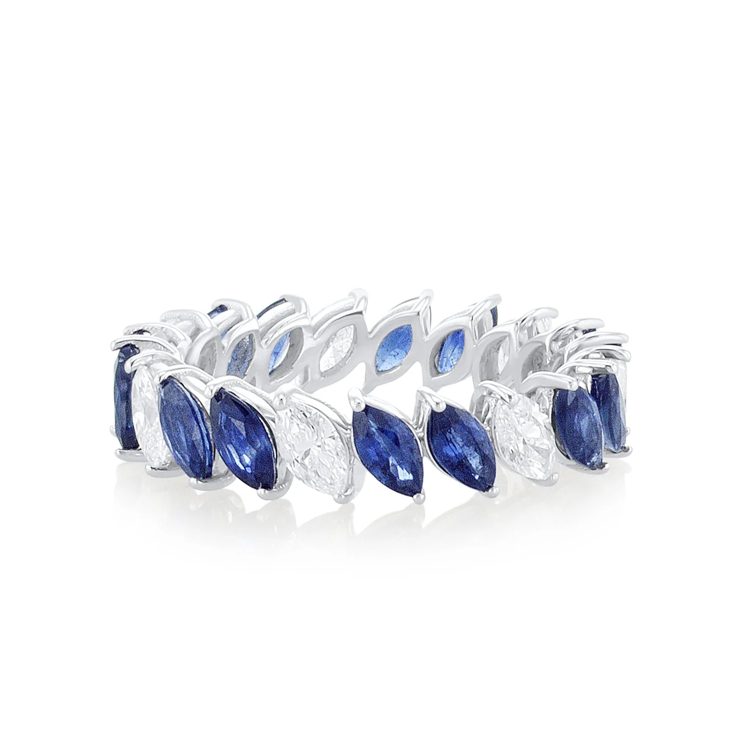 0.98 TW Sapphire and Diamond Marquise 18K White Gold Eternity Band