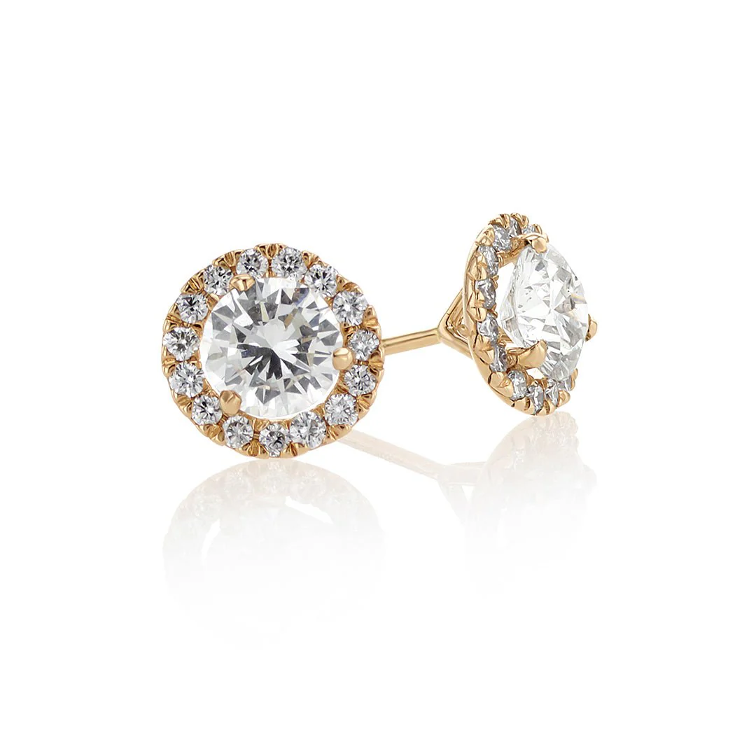 1.44 Carats Round Natural Diamond Halo Stud Earrings