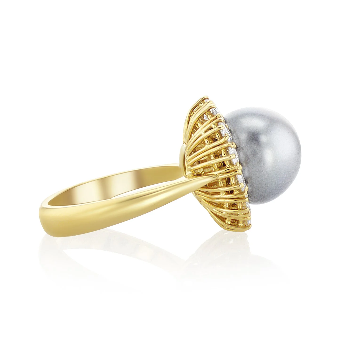 1.50 Carat Natural Diamond Black Pearl Halo Ring in 18k Yellow Gold - Image 3