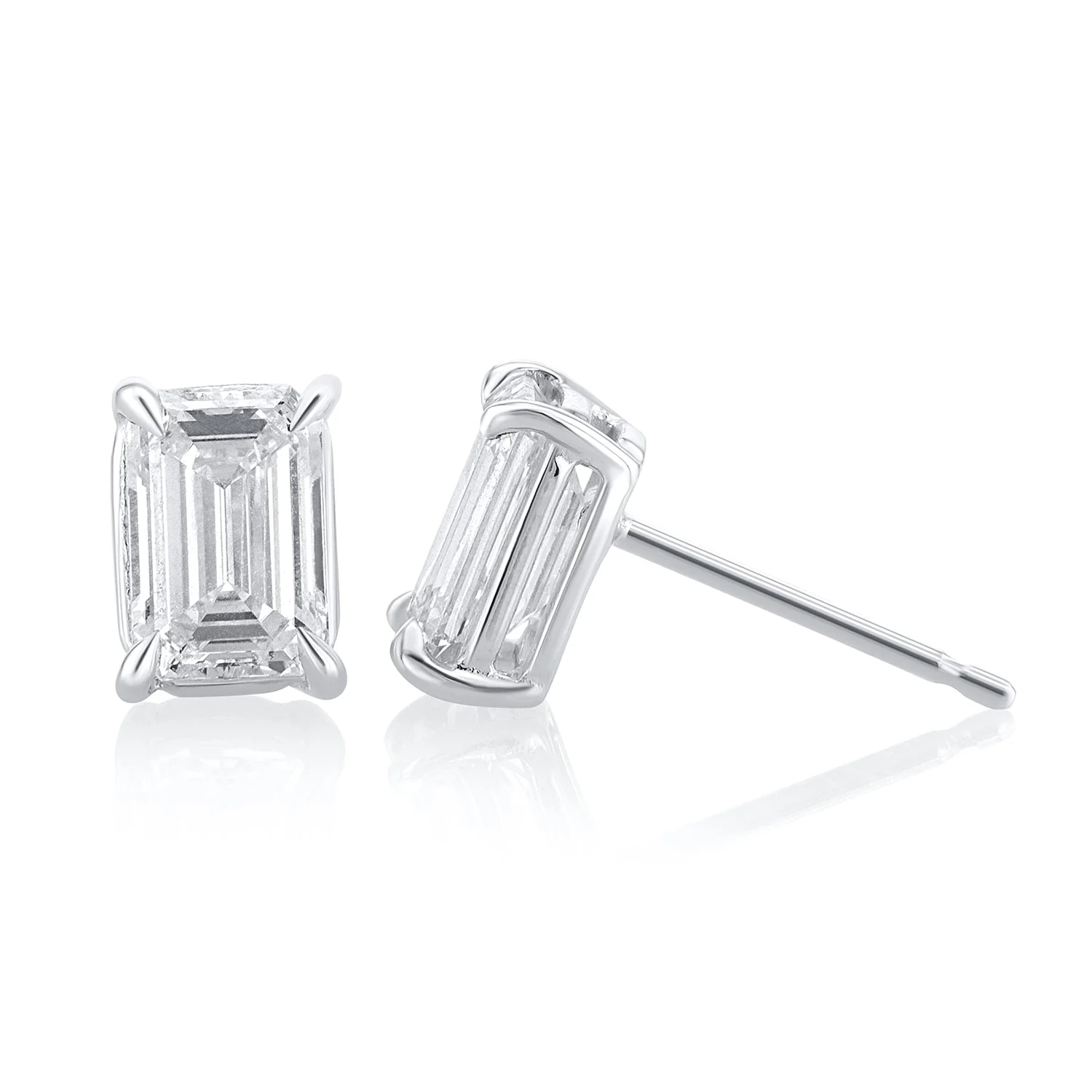 1.51 Carats Emerald Cut Lab Grown Diamond Stud Earrings - Image 3