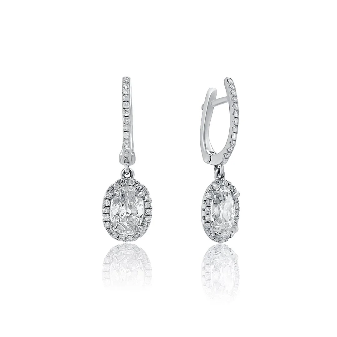 1.60 Carats Natural Diamond Halo Dangle Earrings