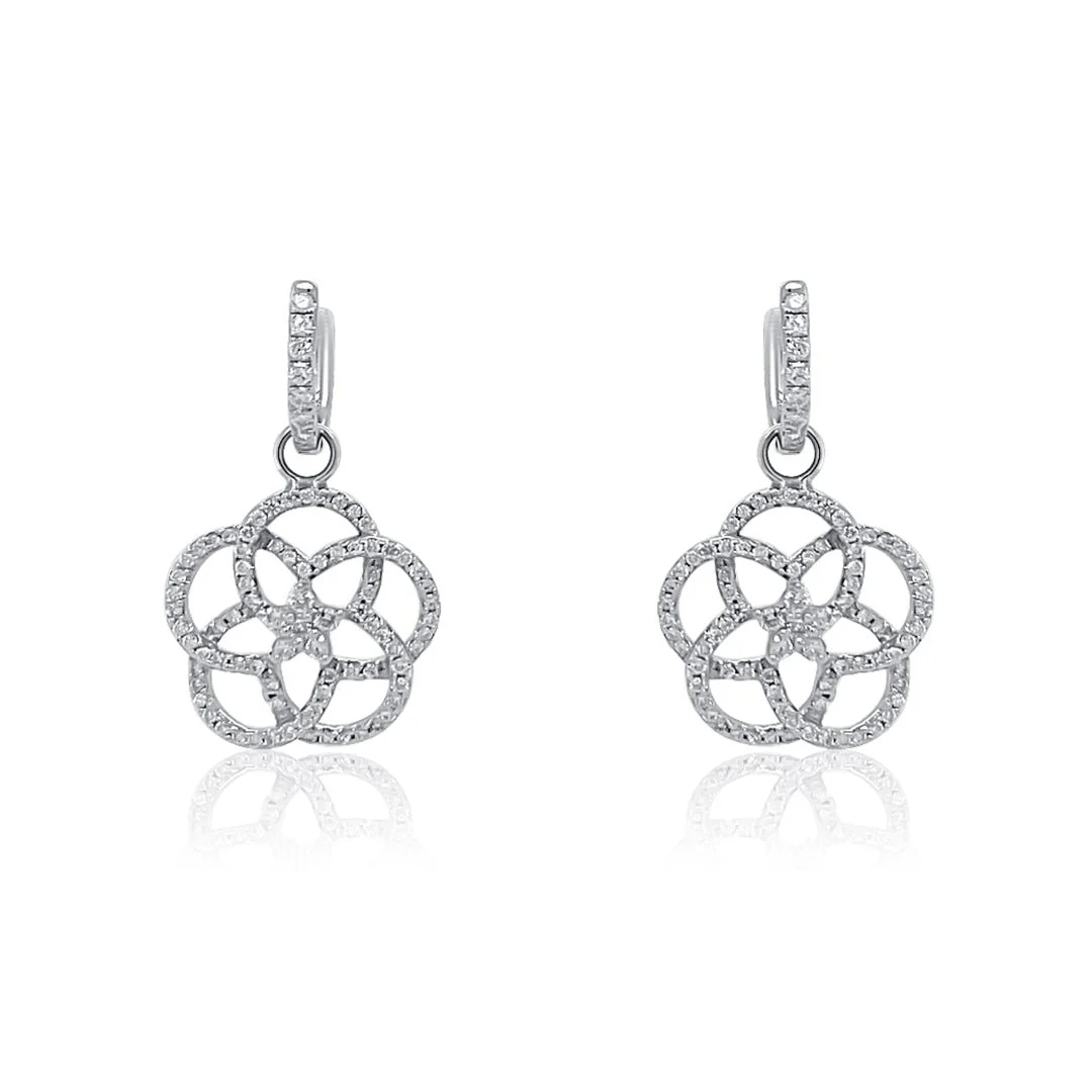 1.68 Cttw Round Diamond Flower 14K White Gold Dangle Earrings