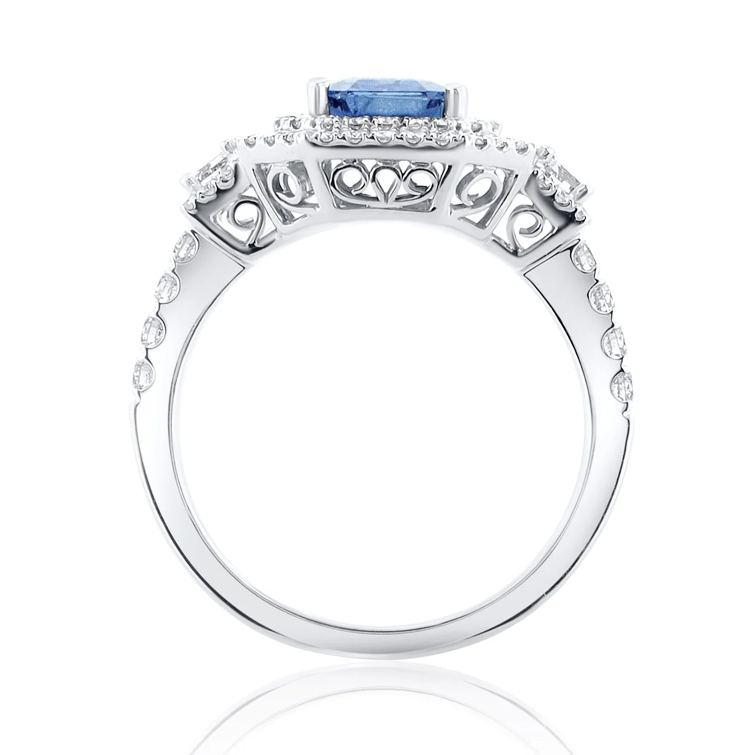 1.70 Carat Emerald Cut Natural Sapphire & Diamond Ring in 18K White Gold - Image 2