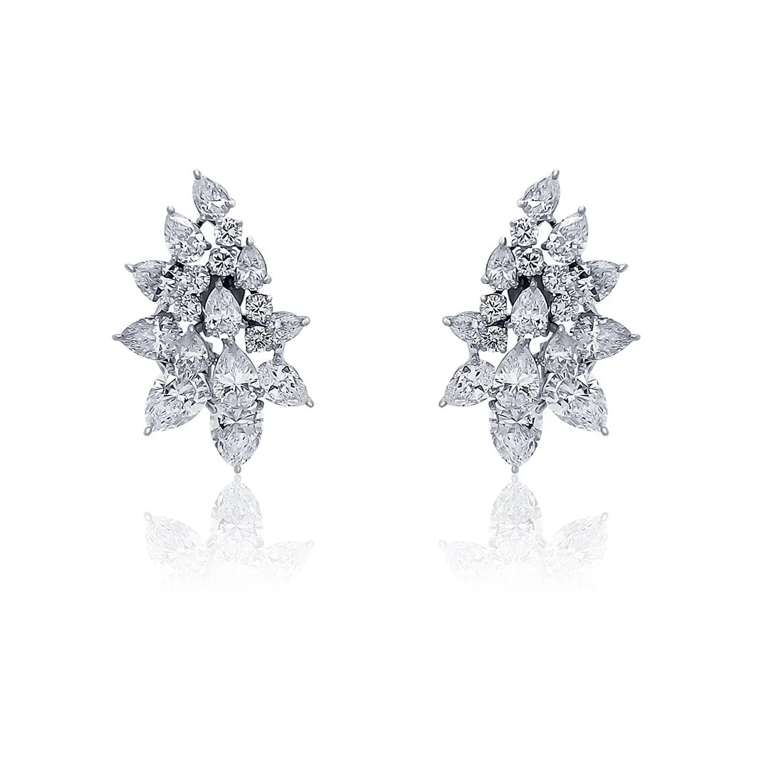 10.25 Cttw Pear and Round Diamond Cluster Platinum Clip-On Earring