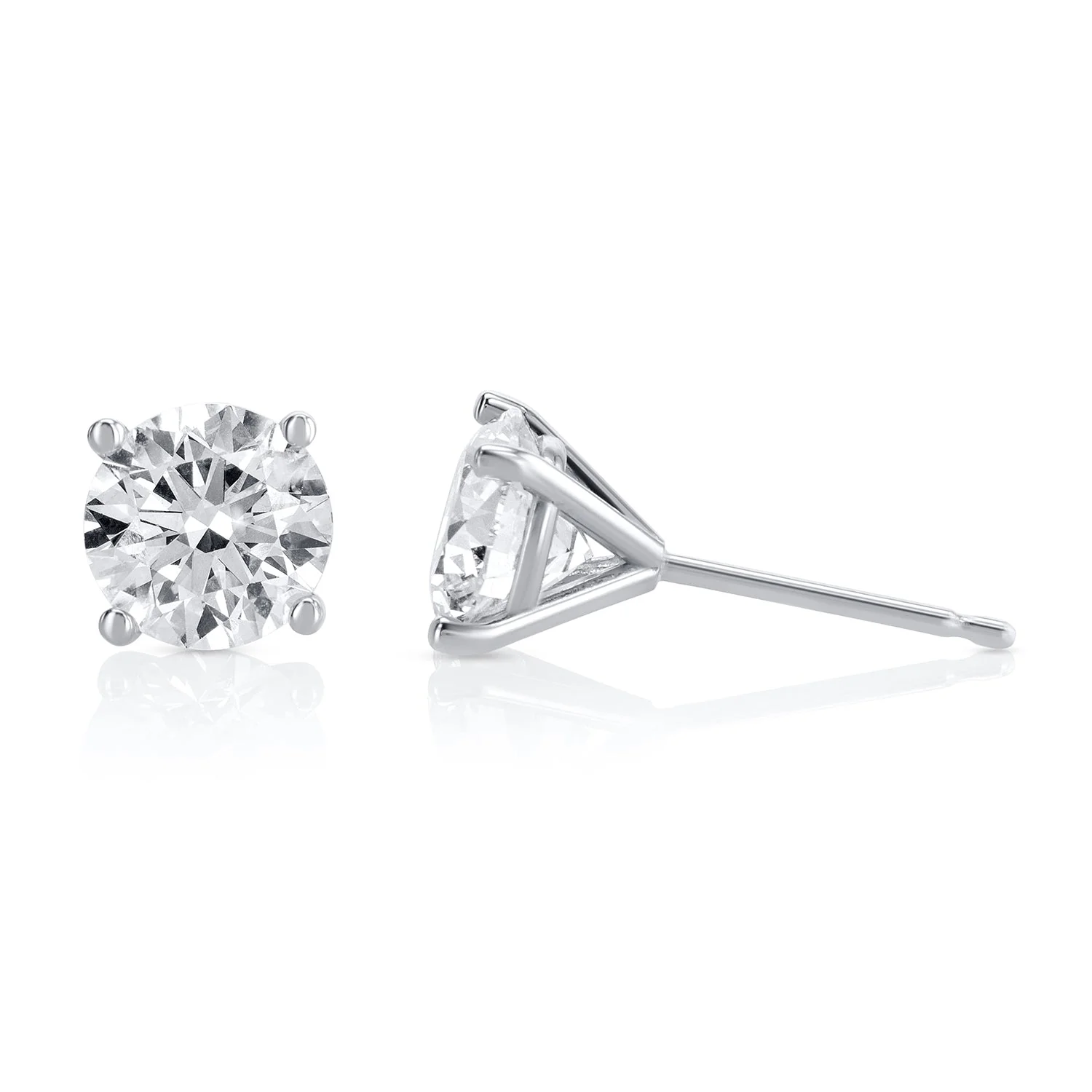 2.01 Carat Round Lab Grown Diamond Studs in 14K White Gold - Image 3