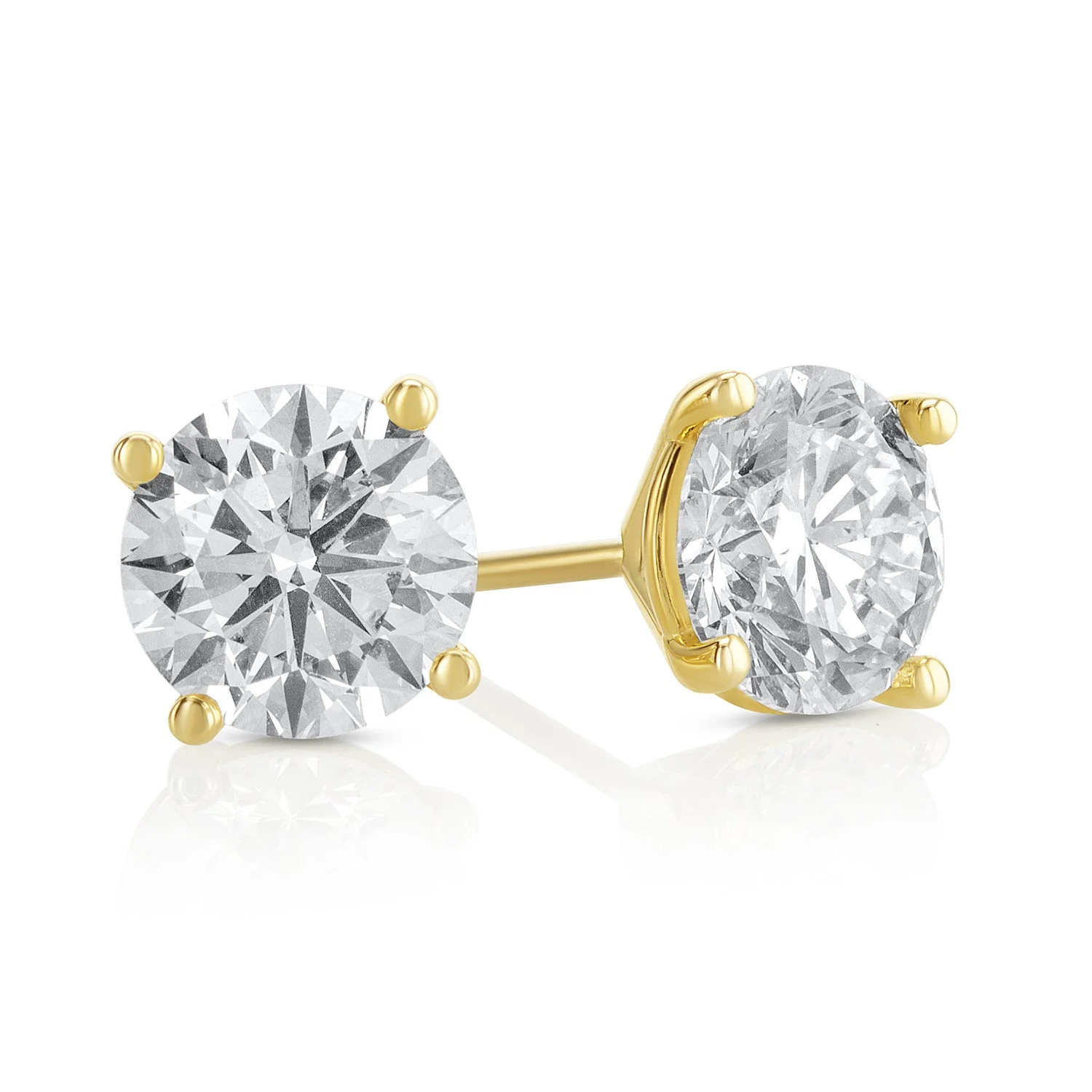 2.59 Carat Round Lab Grown Diamond Studs in 14K Yellow Gold