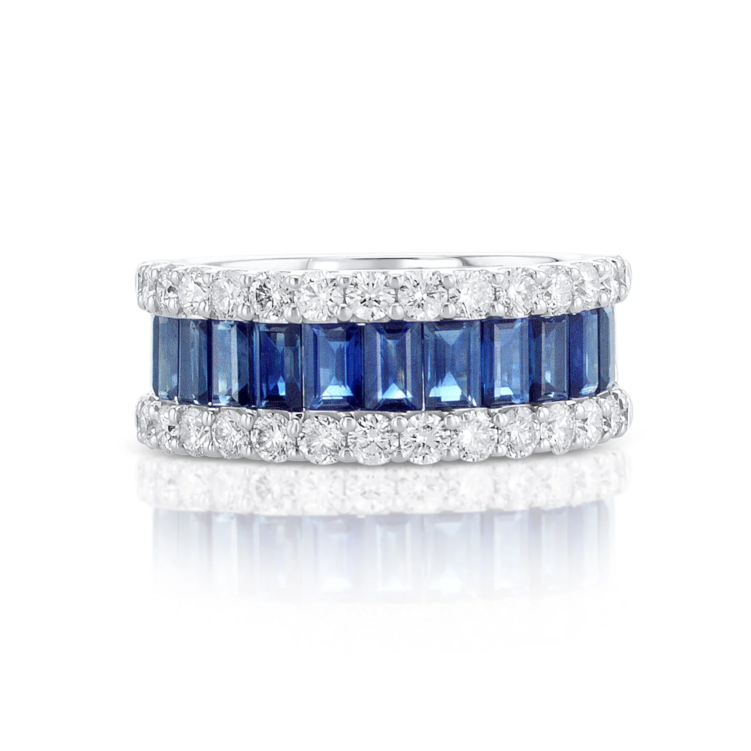 4.30 Carats Natural Diamond and Blue Sapphire Wide Band
