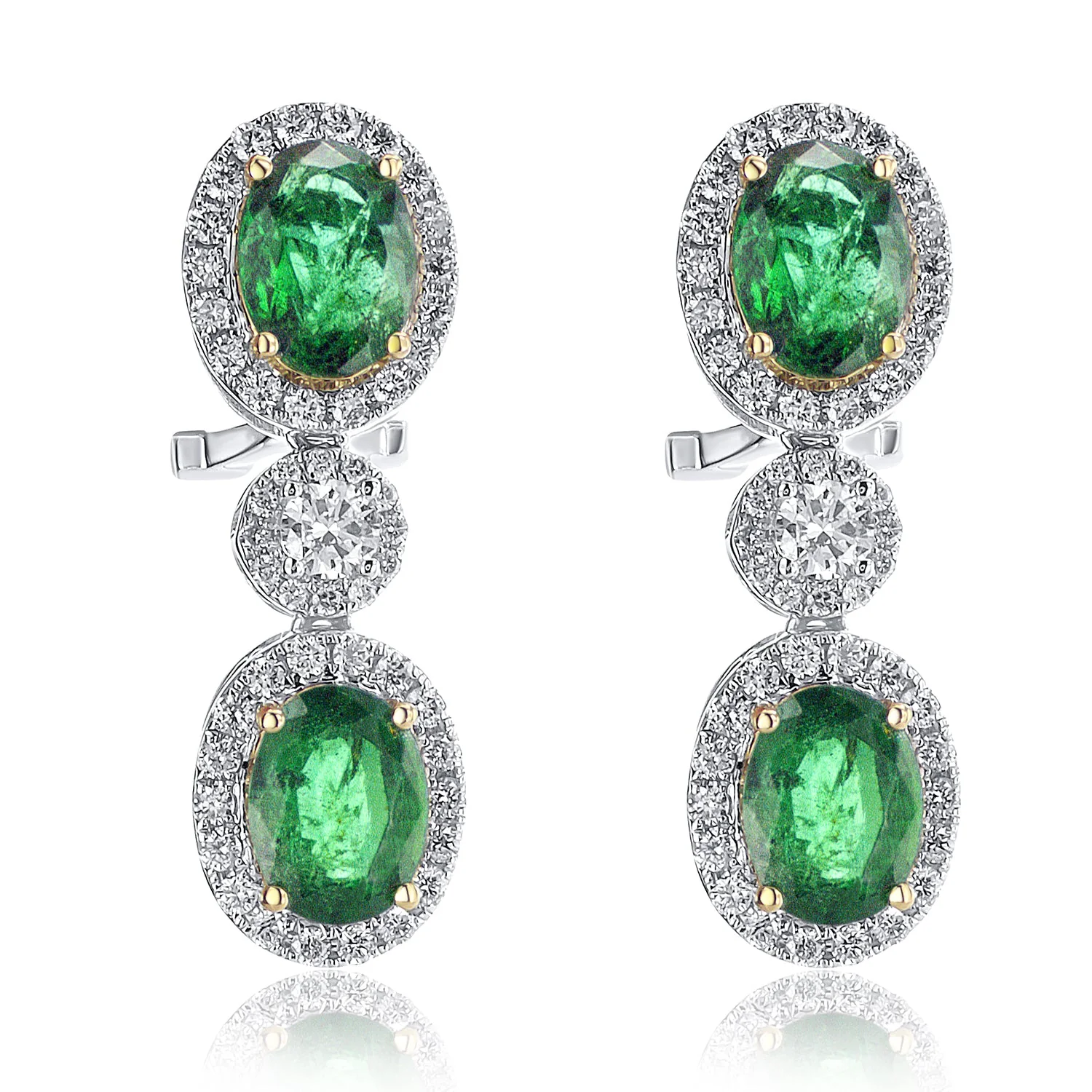 5.77 Carats Natural Diamond and Emerald Dangle Earrings