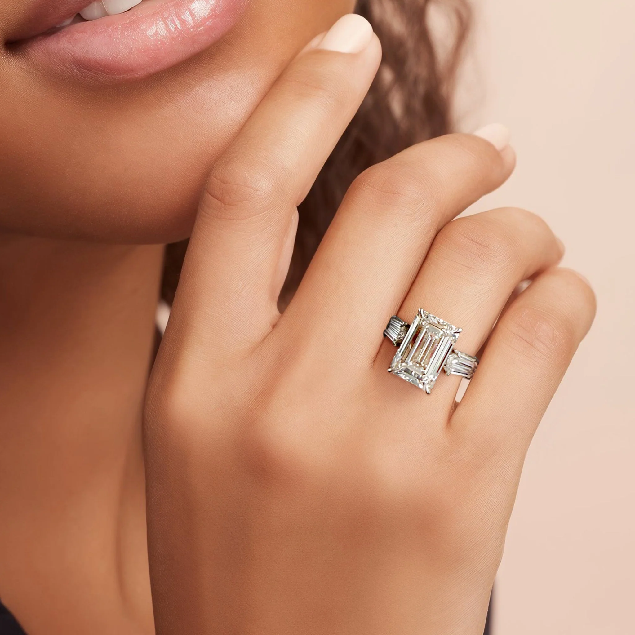 8.39 Carats Lab Grown Diamond Emerald Cut Three Stone Engagement Ring - Image 2